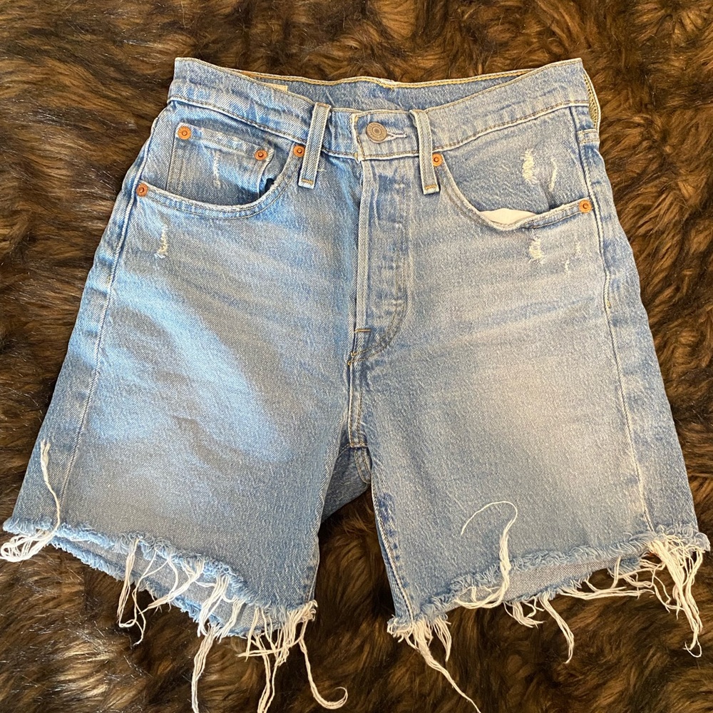 Sold - Levi’s 501 Distressed Light Blue Denim Shorts